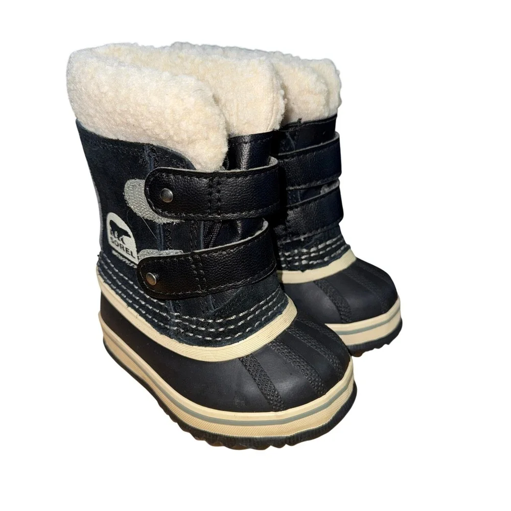 Sorel 1964 Pac Strap Toddler 4 Pre-Owned Snow Boots Black Waterproof Insulated‎